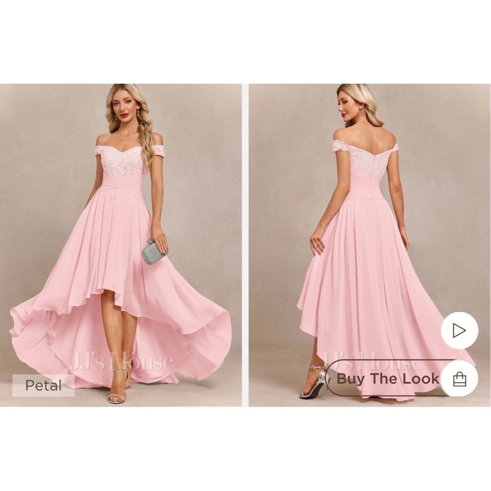 NEW JJ's House Gioia Off the Shoulder Strapless Pleaded Chiffon Maxi Dress Hi-Lo